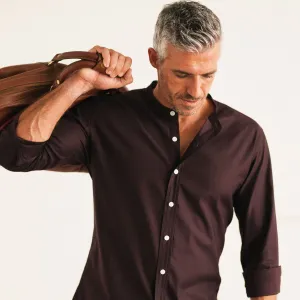 Essential Band Collar WB Casual Shirt - Dark Burgundy Mercerized Cotton