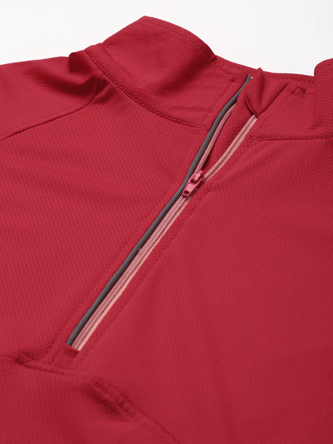Women's Red High Neck Self Design Training T-shirt